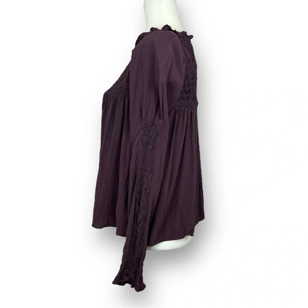 Free People smoked long sleeve mock top purple grape size L